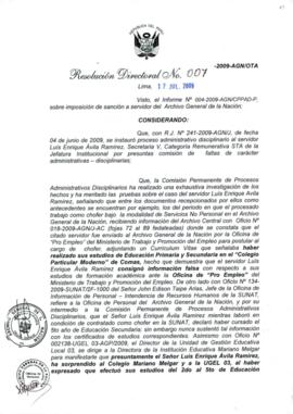 Resolución Directoral N° 007-2009-AGN/OTA