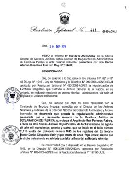 Resolución Jefatural N° 441-2010-AGN/J