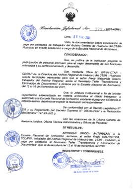 Resolución Jefatural N° 373-2001/AGN/J