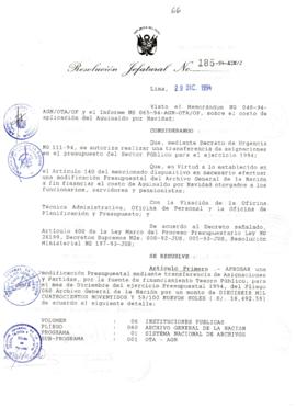 Resolución Jefatural N° 185-1994/AGN/J