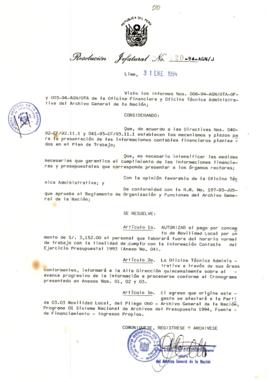 Resolución Jefatural N° 020-1994/AGN/J
