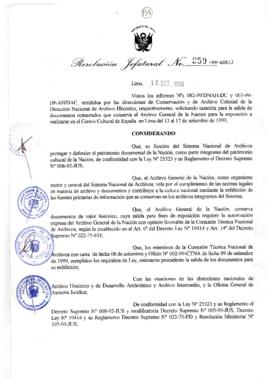 Resolución Jefatural N° 259-1999/AGN/J