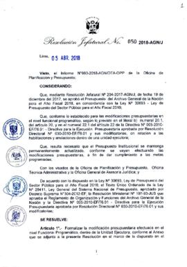 Resolución Jefatural N° 050-2018-AGN/J