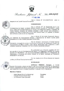 Resolución Jefatural N° 354-2009-AGN/J