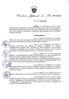 Resolución Jefatural N° 458-2013-AGN/J