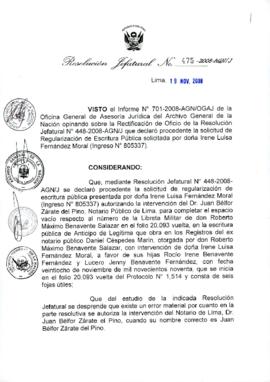 Resolución Jefatural N° 475-2008-AGN/J