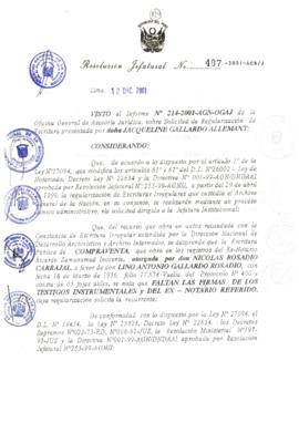 Resolución Jefatural N° 407-2001/AGN/J