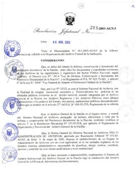 Resolución Jefatural N° 213-2003-AGN/J