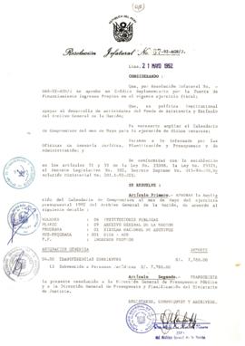 Resolución Jefatural N° 087-1992/AGN/J