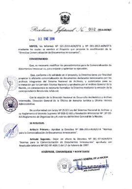 Resolución Jefatural N° 002-2014-AGN/J