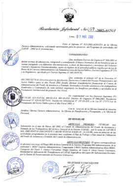 Resolución Jefatural N° 067-2002/AGN/J