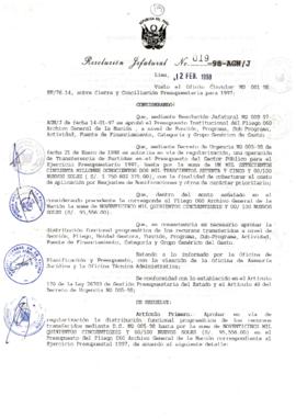 Resolución Jefatural N° 019-1998/AGN/J