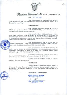 Resolución Directoral N° 013-2004-AGN/OTA
