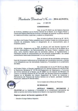 Resolución Directoral N° 021-2014-AGN/OTA