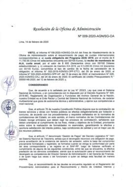 Resolución de la Oficina de Administración N° 009-2020-AGN/SG-OA