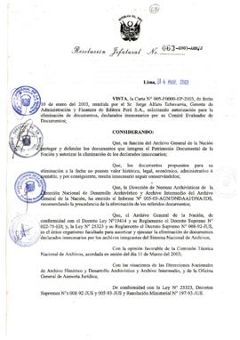 Resolución Jefatural N° 063-2003-AGN/J