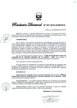 Resolución Directoral N° 051-2016-AGN/OTA