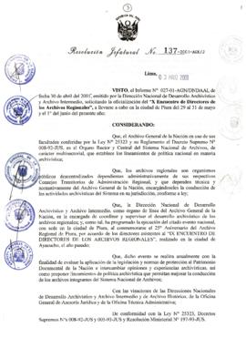 Resolución Jefatural N° 137-2001/AGN/J