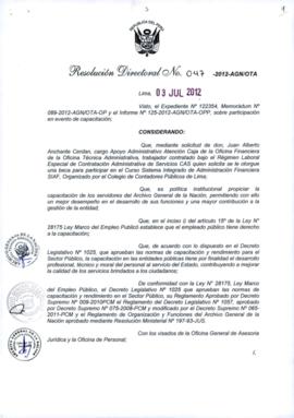 Resolución Directoral N° 047-2012-AGN/OTA