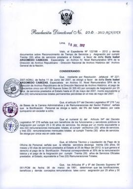 Resolución Directoral N° 052-2012-AGN/OTA