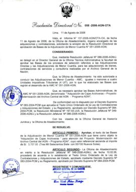 Resolución Directoral N° 058-2006-AGN/OTA