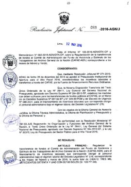 Resolución Jefatural N° 089-2016-AGN/J