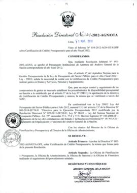 Resolución Directoral N° 024-2012-AGN/OTA