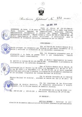 Resolución Jefatural N° 072-1998/AGN/J