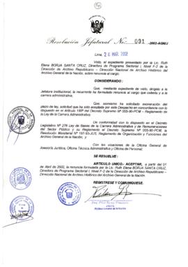 Resolución Jefatural N° 091-2002/AGN/J