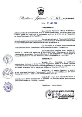 Resolución Jefatural N° 125-2014-AGN/J
