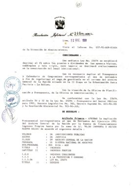 Resolución Jefatural N° 346-1991/AGN/J