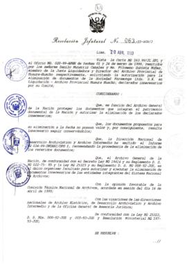 Resolución Jefatural N° 063-1999/AGN/J