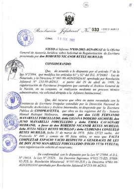 Resolución Jefatural N° 033-2003-AGN/J
