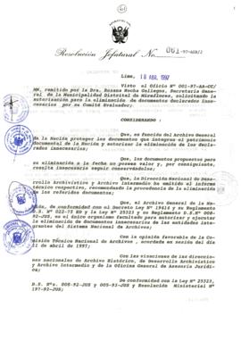 Resolución Jefatural N° 061-1997/AGN/J