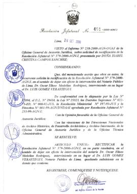 Resolución Jefatural N° 401-2000/AGN/J