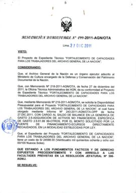 Resolución Directoral N° 099-2011-AGN/OTA