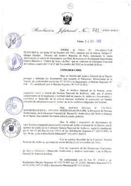 Resolución Jefatural N° 331-2002/AGN/J