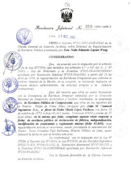 Resolución Jefatural N° 359-2001/AGN/J