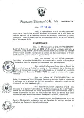 Resolución Directoral N° 004-2010-AGN/OTA