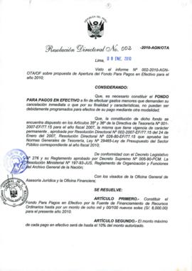 Resolución Directoral N° 002-2010-AGN/OTA