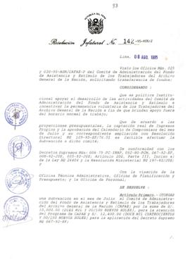 Resolución Jefatural N° 142-1995/AGN/J