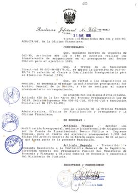 Resolución Jefatural N° 022-1996/AGN/J