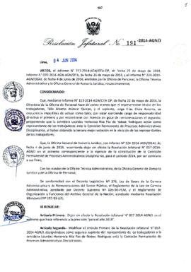 Resolución Jefatural N° 191-2014-AGN/J