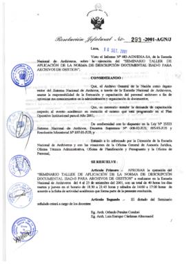 Resolución Jefatural N° 293-2001/AGN/J
