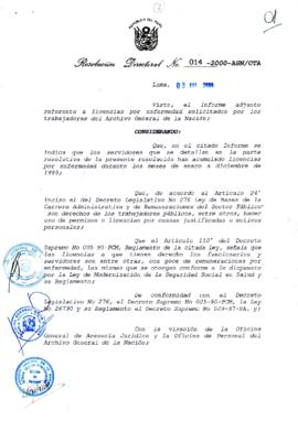 Resolución Directoral N° 014-2000-AGN/OTA