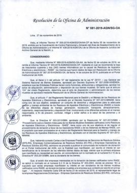 Resolución de la Oficina de Administración N° 081-2019-AGN/SG-OA