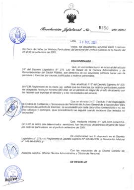 Resolución Jefatural N° 356-2001/AGN/J