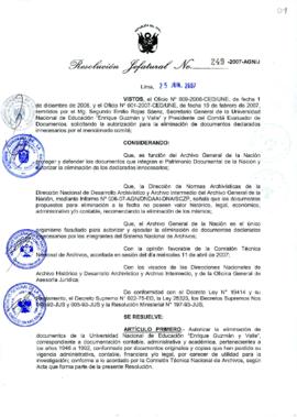 Resolución Jefatural N° 249-2007-AGN/J