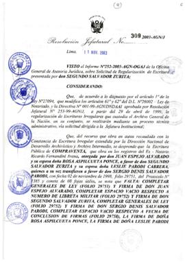 Resolución Jefatural N° 309-2003-AGN/J