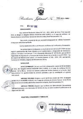 Resolución Jefatural N° 304-2012-AGN/J
